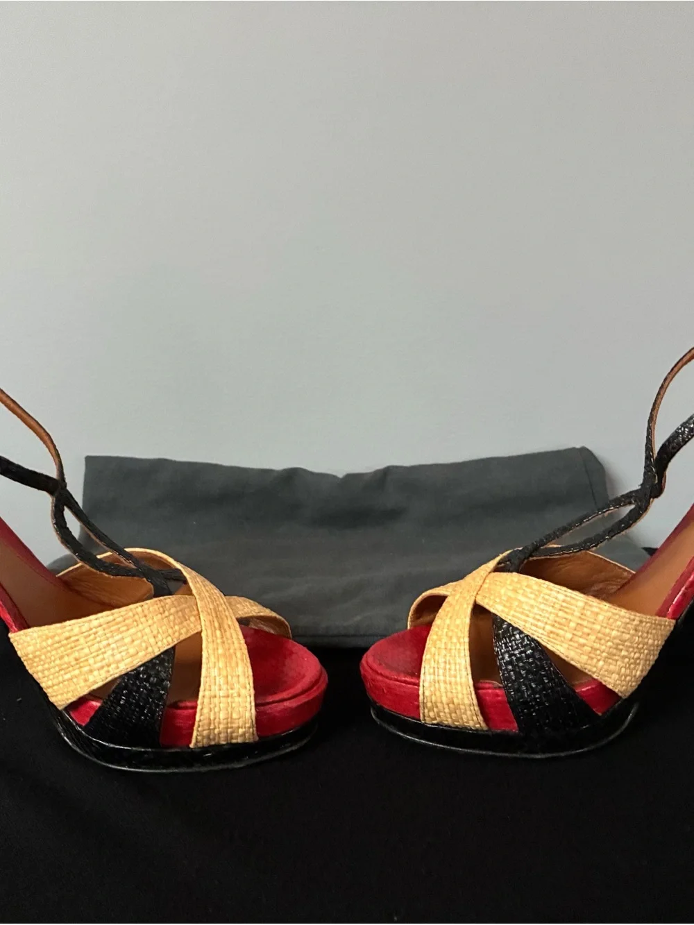 Fendi Multicolor Stiletto Sandals in Red, Black & Tan